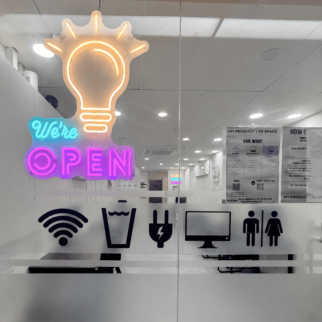 Wifi, Monitor, Power, Toilet access